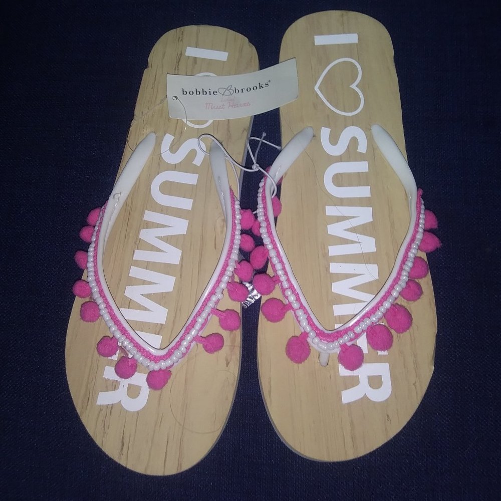 flip flops with wording on it
